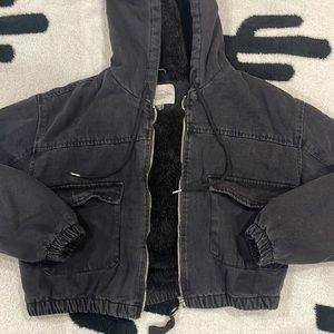 Black Sherpa/ Denim Cropped Jacket